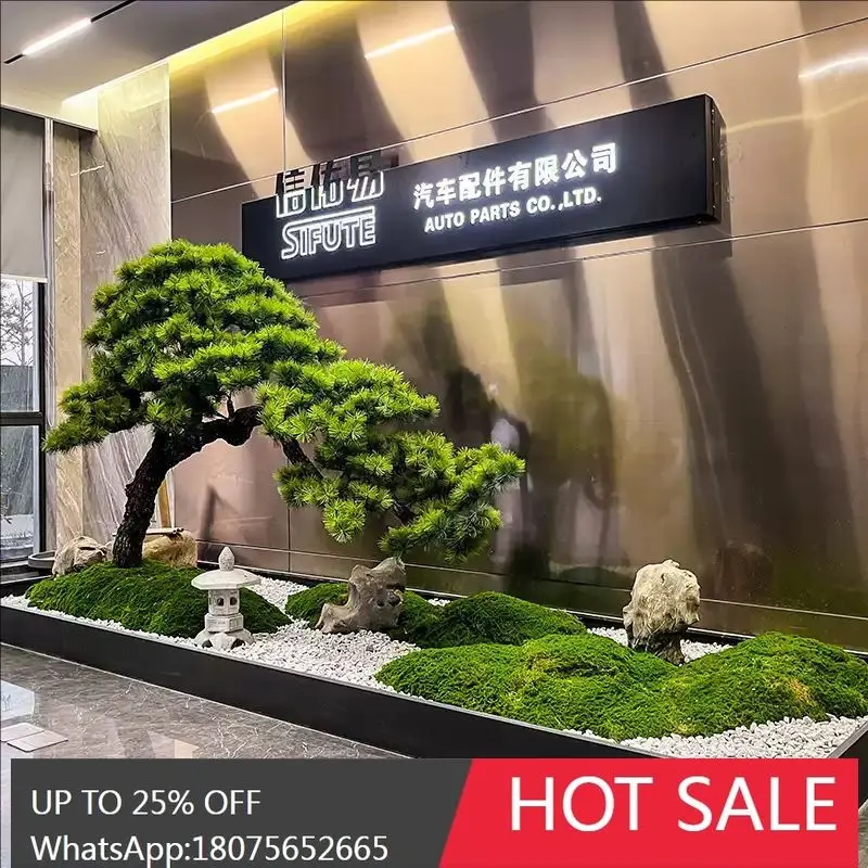 HLZ New Chinese Style Artificial Welcoming Pine Indoor Landscaping Decorative Landscape Green Plant Window Display Ornament