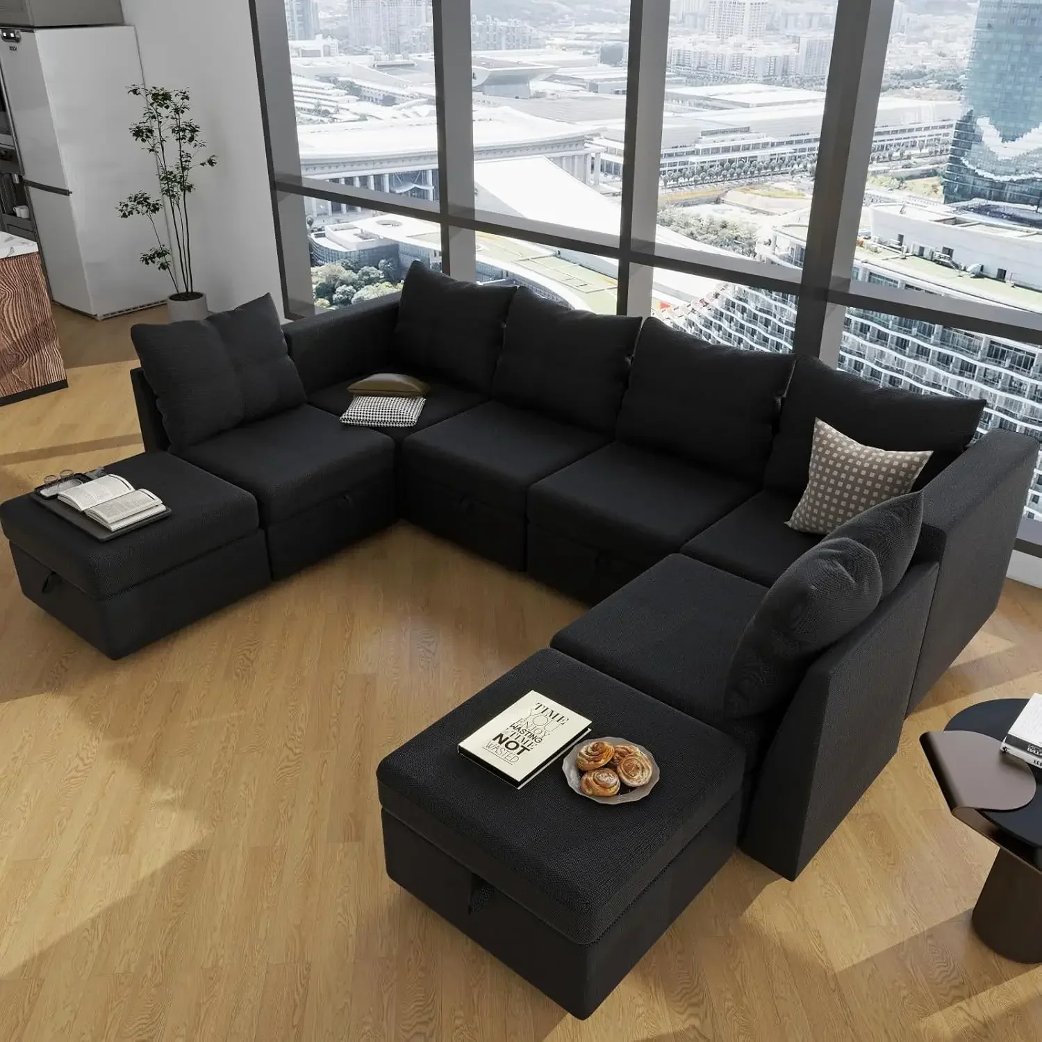 

Sectional Couches Modular Sofa with Storage Ottomans Sectional Sofa Couches Storage Modular Couch Sofa Polyester Black