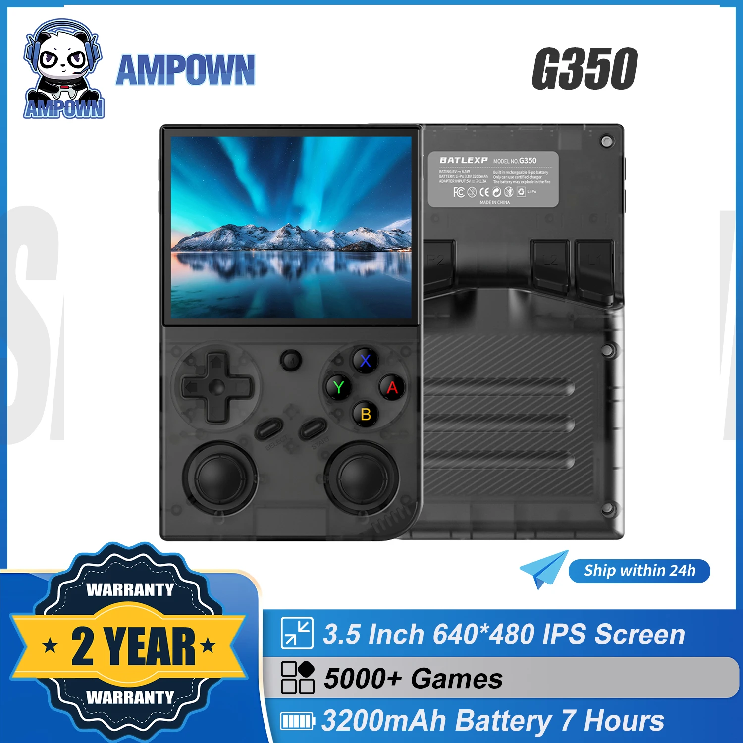 AMPOWN G350 Portable Game Console 3.5 Inch IPS Handheld Game Players Retro Video Game Consolas 3200mAh Linux Mini WIFI C2C