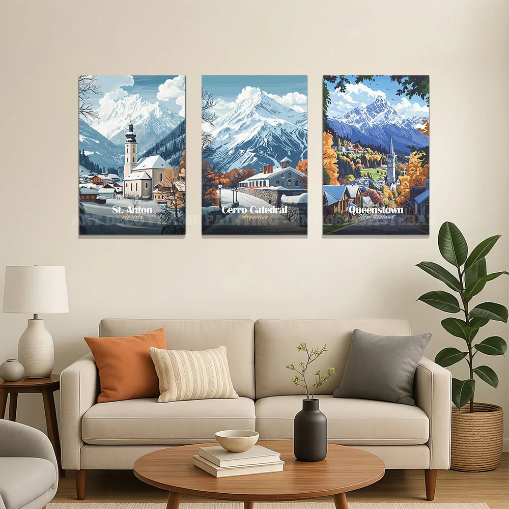 Ski Resort Canvas Poster Winter Mountain Wall Art Whistler Courchevel Niseko Village Print Bedroom Living Room Home Decor Gift