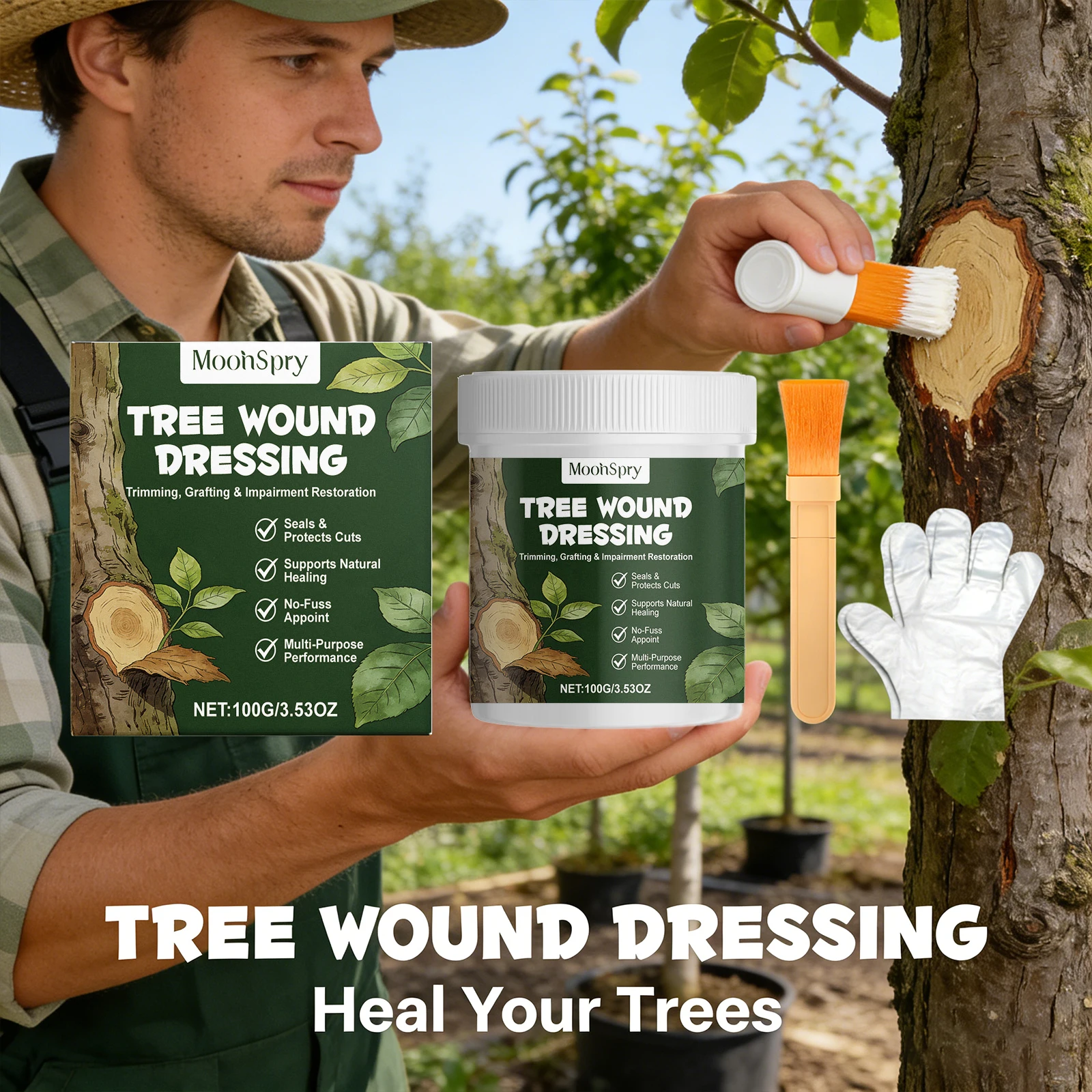 Moonspry Tree Grafting Paste Promote Wound Healing Waterproof Gentle Formula Plant Grafting Pruning Sealer Tree Wound Care Cream