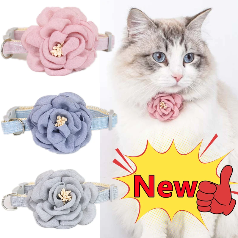 New Cat Collar Adjustable Bow Tie Cat Flower Collar Safety Button Tie Necklace Puppy and Cat Gifts Pet Accessories Puppy Collar