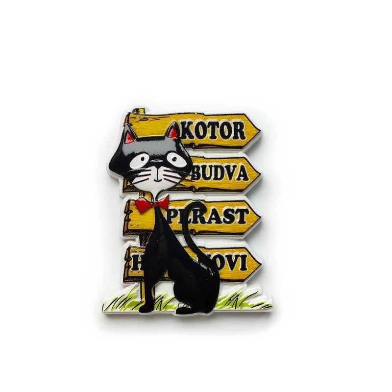Cute Cat Road Sign Magnetic Fridge Magnet Travel Souvenir - Personalized Craft Home Decor Kitchen Accessory