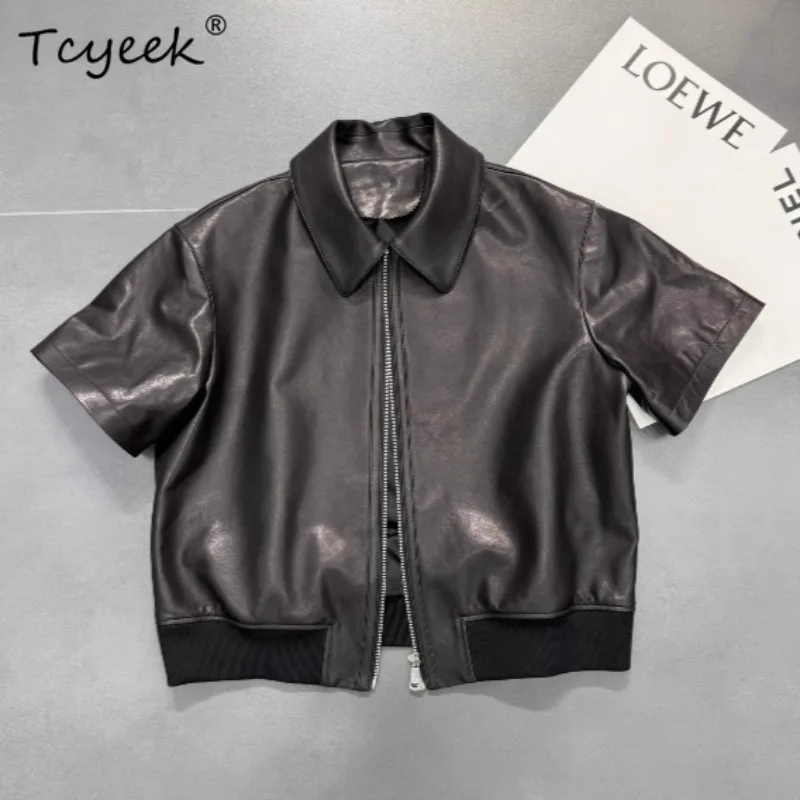 Tcyeek Real Sheepskin Jackets Women Short Genuine Leather Jacket Stylish Half Sleeved Coats for Women Autumn Clothes 2026 Casaco