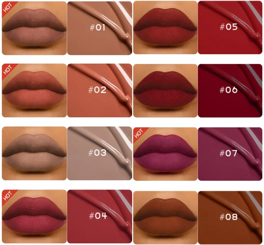 High Quality NEW 24 Hour Velvet Matte Lipstick Lip Gloss  Makeup 8 Color Nude Natural  Lip Stick LipGloss Waterpoof Lip Cosmetic