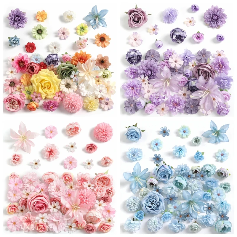49 Uds mezcla de flores artificiales flores falsas de seda para decoración del hogar decoraciones de boda adornos manualidades regalos accesorios de guirnalda