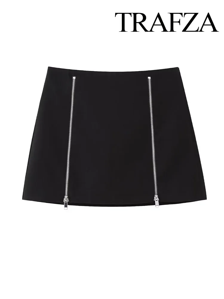 TRAFZA Fashion Women Casual Culottes Vintage Zip-Trim Decorate Culottes Slim-Fit Mid-Waist All-Match Short Culottes Skorts Mujer