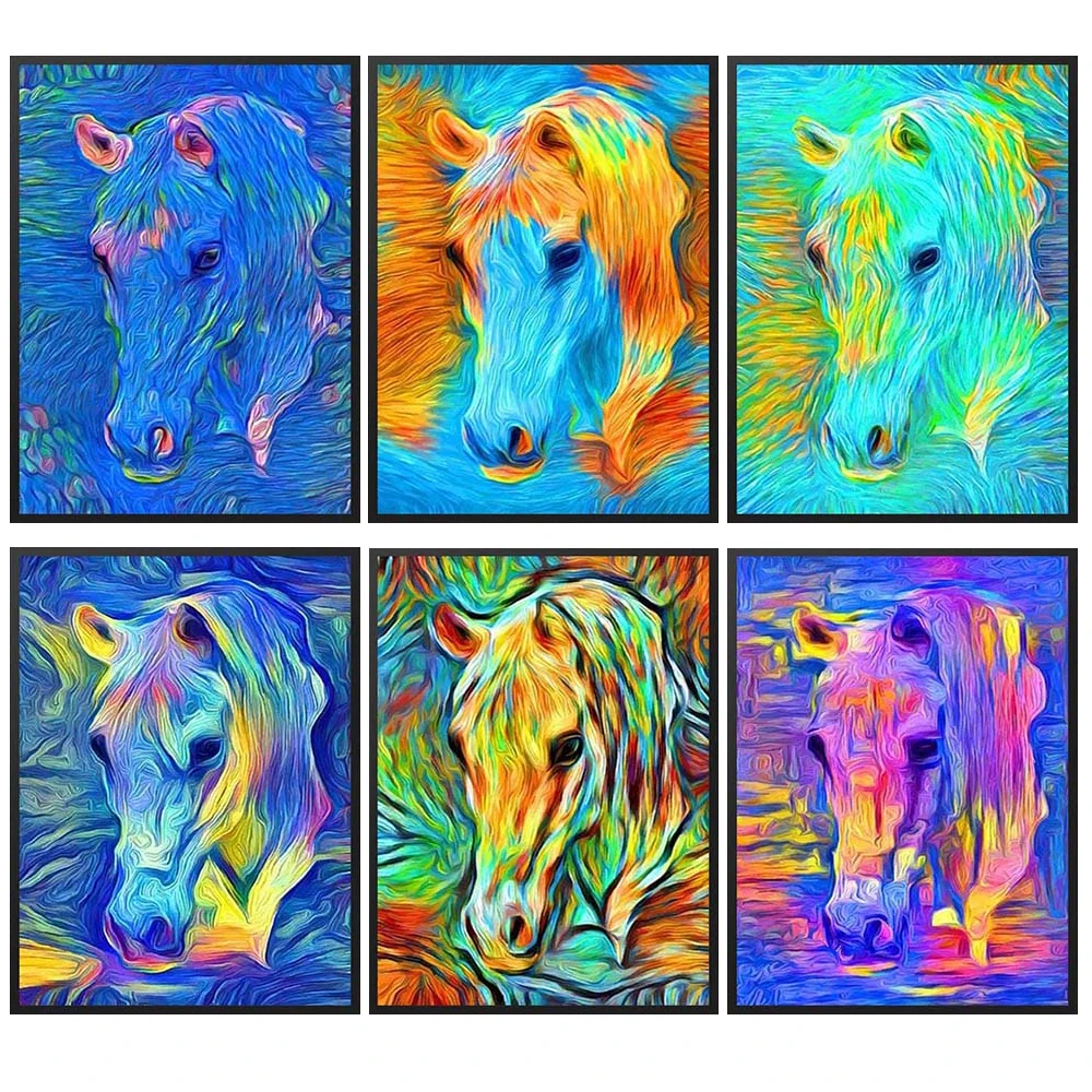 

Magic Colors Horse Fantasy Night Psychedelic Wall Pictures For Living Room Poster Wall Art Canvas Painting Home Decor Unframed