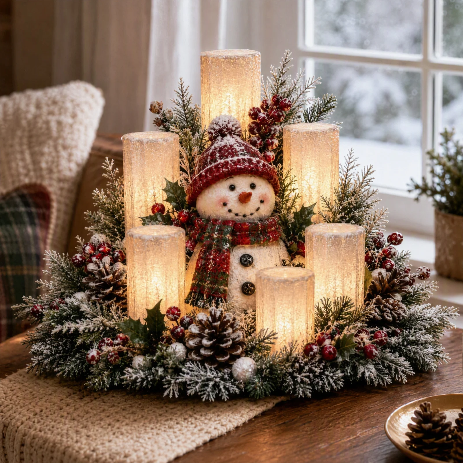 Christmas Lighted Resin Village Tree Warm LED Flameless Glow Scenic Holiday Tabletop Centerpiece Decor