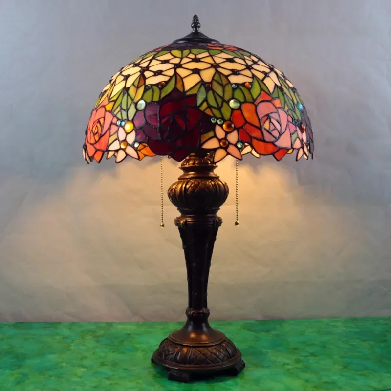 E27 Retro Baroque LED Table Lamps Mediterranean Vintage Stained Glass Bedroom Reading Cafe Bar Decor Desk Lights With EU/US Plug