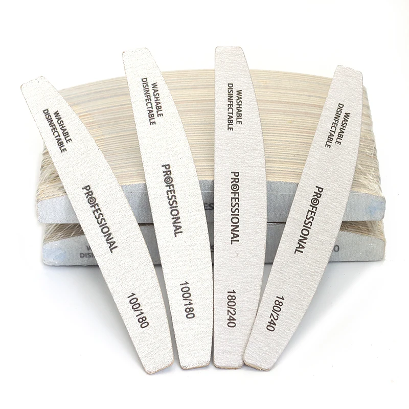 200Pcs Nail Supplies For Professional Wood Nail Files 100 Coarse 180 Fine Double Side Banana Sandpaper Grey Nails File Wholesale