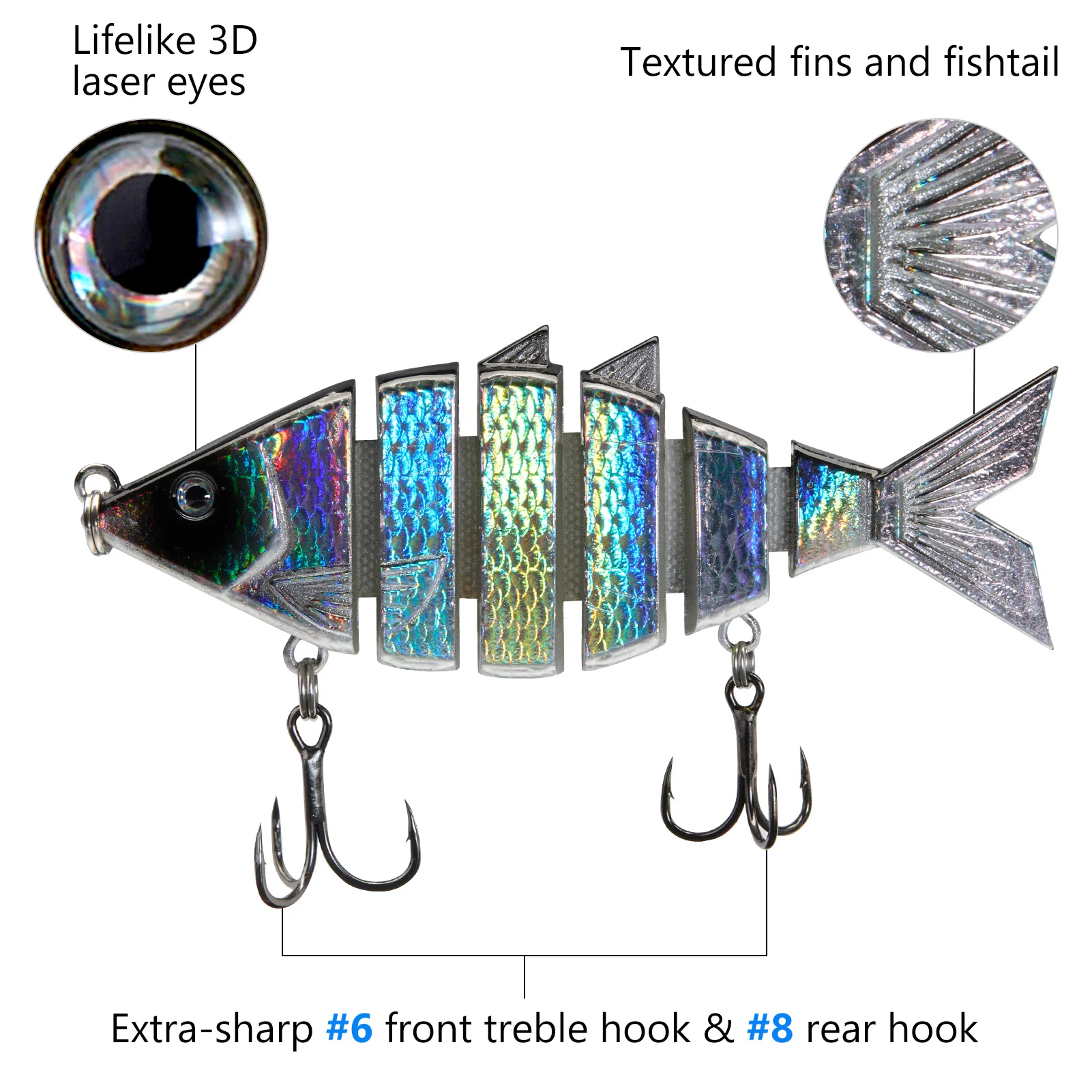 طُعم صيد السمك الصلب متعدد المفاصل من BASSDASH لسمك السلمون المرقط Bluegill Pike مع أجزاء قطع بزاوية 3.7 بوصة/0.66 أونصة