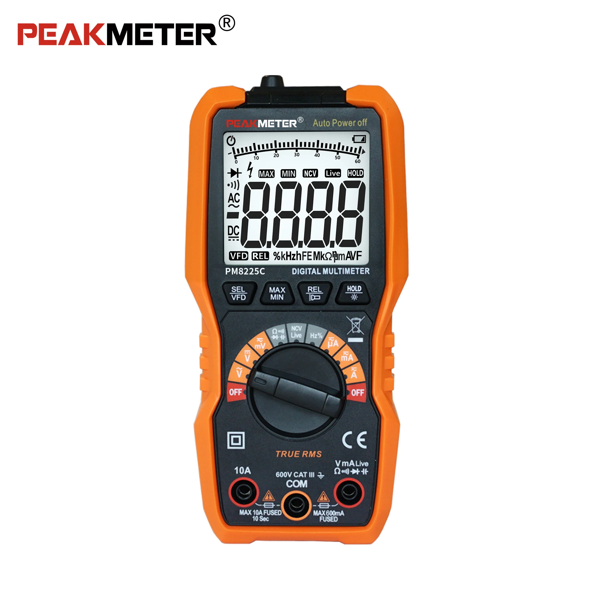 PEAKMETER PM8225C Digital Multimeter AC/DC 600V Auto Range True RMS Continuity Diode NCV Live Line Test 6000 counts Digital Mete