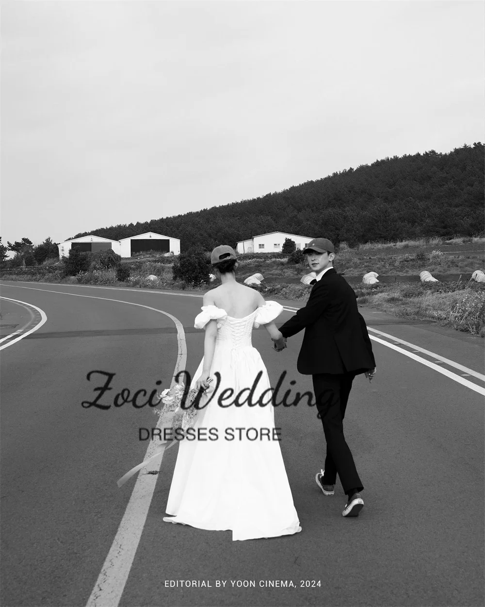 Zoci الزي البسيط فساتين الزفاف الكورية صورة تبادل لاطلاق النار التفتا قبالة الكتف مخصص ألف خط فستان حفلة رسمية الطابق ثوب الزفاف