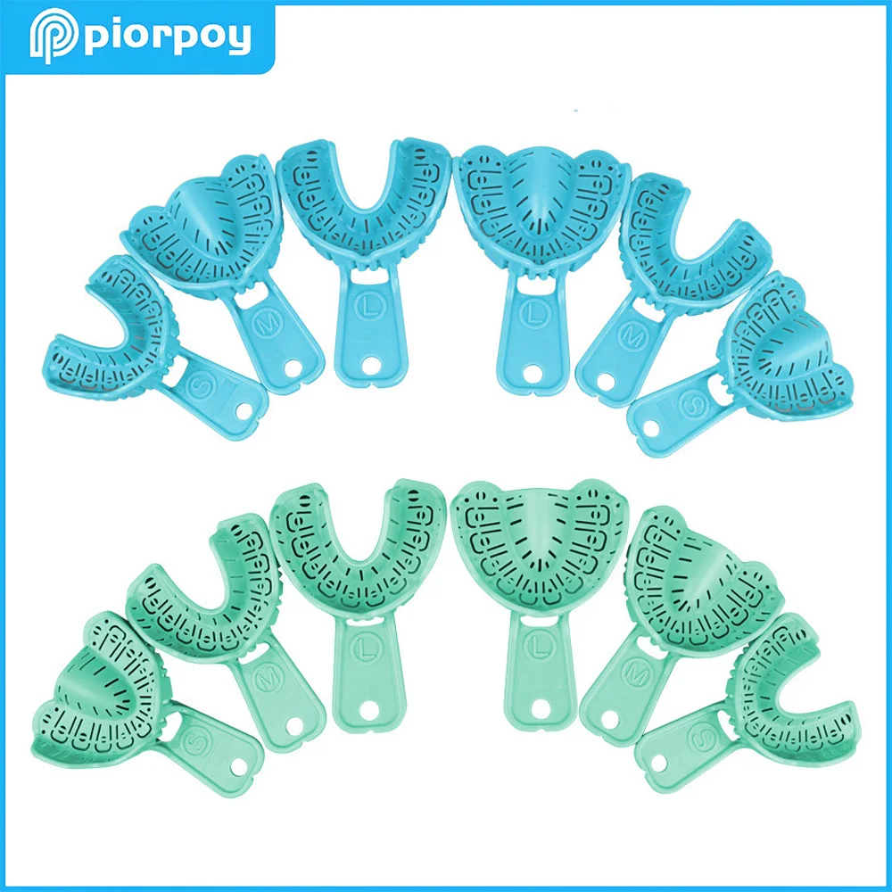 Piorpoy 6 pçs/set bandejas descartáveis kit de impressão dental s/m/l plástico boca cheia removível bandeja molde parcial dopship