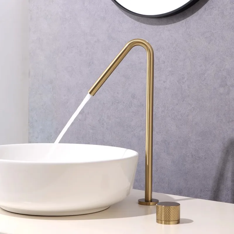 

Modern Luxury Brass Bathroom sink faucet 2 Holes 1 Handle washbasin faucet High Quality copper Hot cold water Lavabo Faucet,Gold