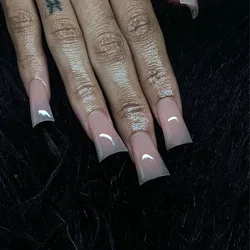 24pcs Duckbill Shaped Fake Nails Simple Nude Pink False Nails Wearable Full Cover European Press On Nails tips for Girls Lady