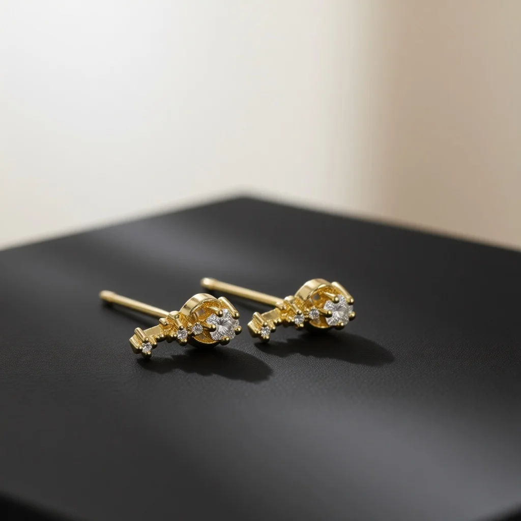 Delicate Silver Copper Stud Earrings, Branch Floral Zircon Layout, Round Center Gem, Jewelry for Daily Wear, Shopping & Dinner