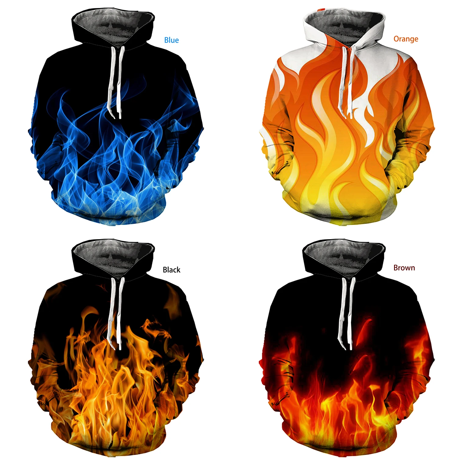 Newest Fashion Oversize 3D Printing Flame Hoodie Men/Women/Boy/Girl/Kids/Child Fire Long-sleeved Drawstring Pullover Sweatshirt