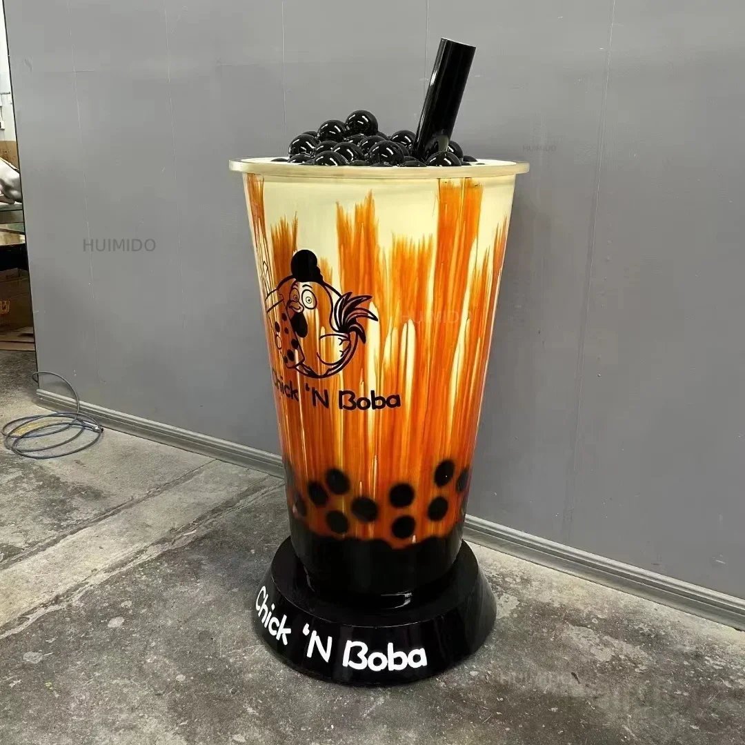 Milk tea shop mall abstract fiberglass coffee shop giant modern handmade accept custom logo statue