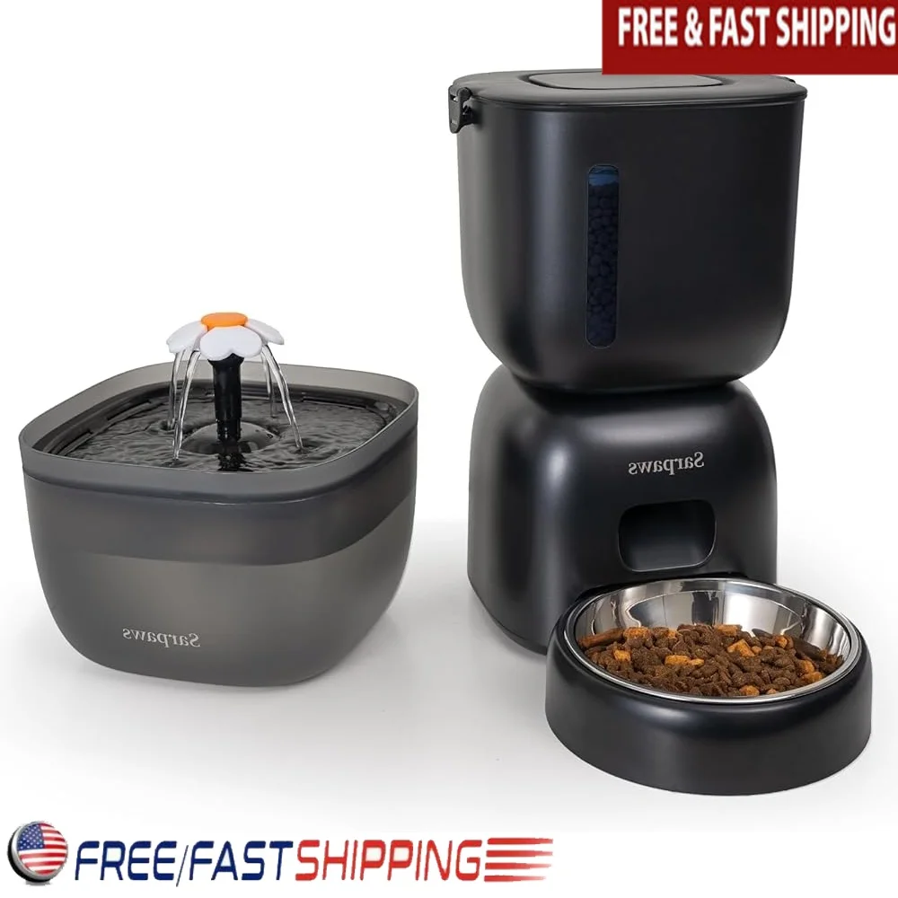 

Automatic Cat Feeder Water Dispenser Timer Programmable Portion Control Locking Lid Desiccant Bag Battery Backup Travel Friendly