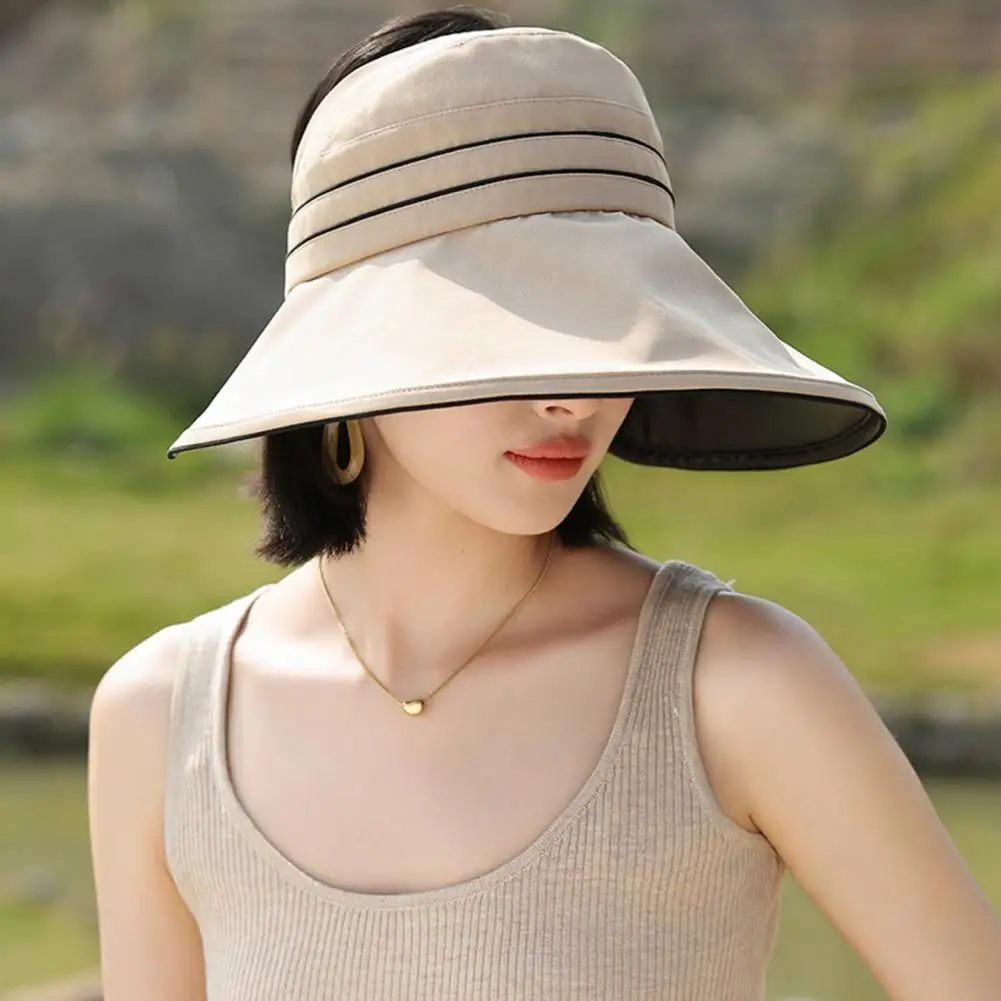 Open Top Sun Hat Women’s Wide Brim Sun Hat with Ponytail Hole Breathable Uv Protection Floppy Hat for Summer Beach for Women