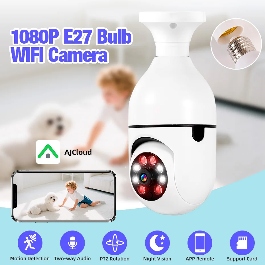 

Bulb E27 Surveillance Camera Full Color Night Vision Automatic Human Tracking Zoom Indoor Security Monitor Wifi Miini CamAJCloud