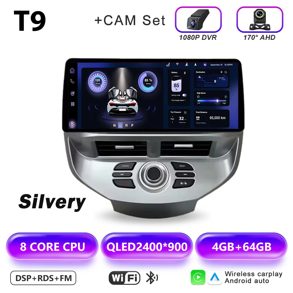 12,3 inch autoradio GPS draadloze Carplay QLED scherm voor Ford Fiesta MK6 MK7 2009-2016 LHD RHD Android multimediaspeler