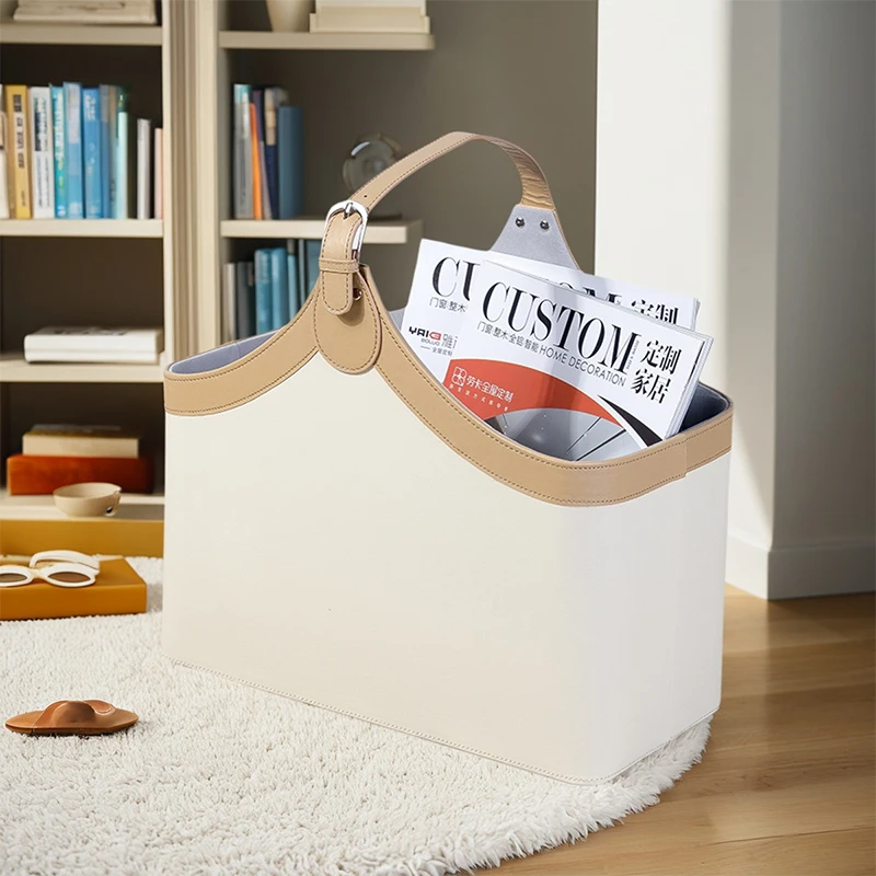Leren linnen mand met handvat voor woonkamer Tijdschriftenorganisator Kast Ondergoedbak Creatieve geschenkmand met opslagfunctie