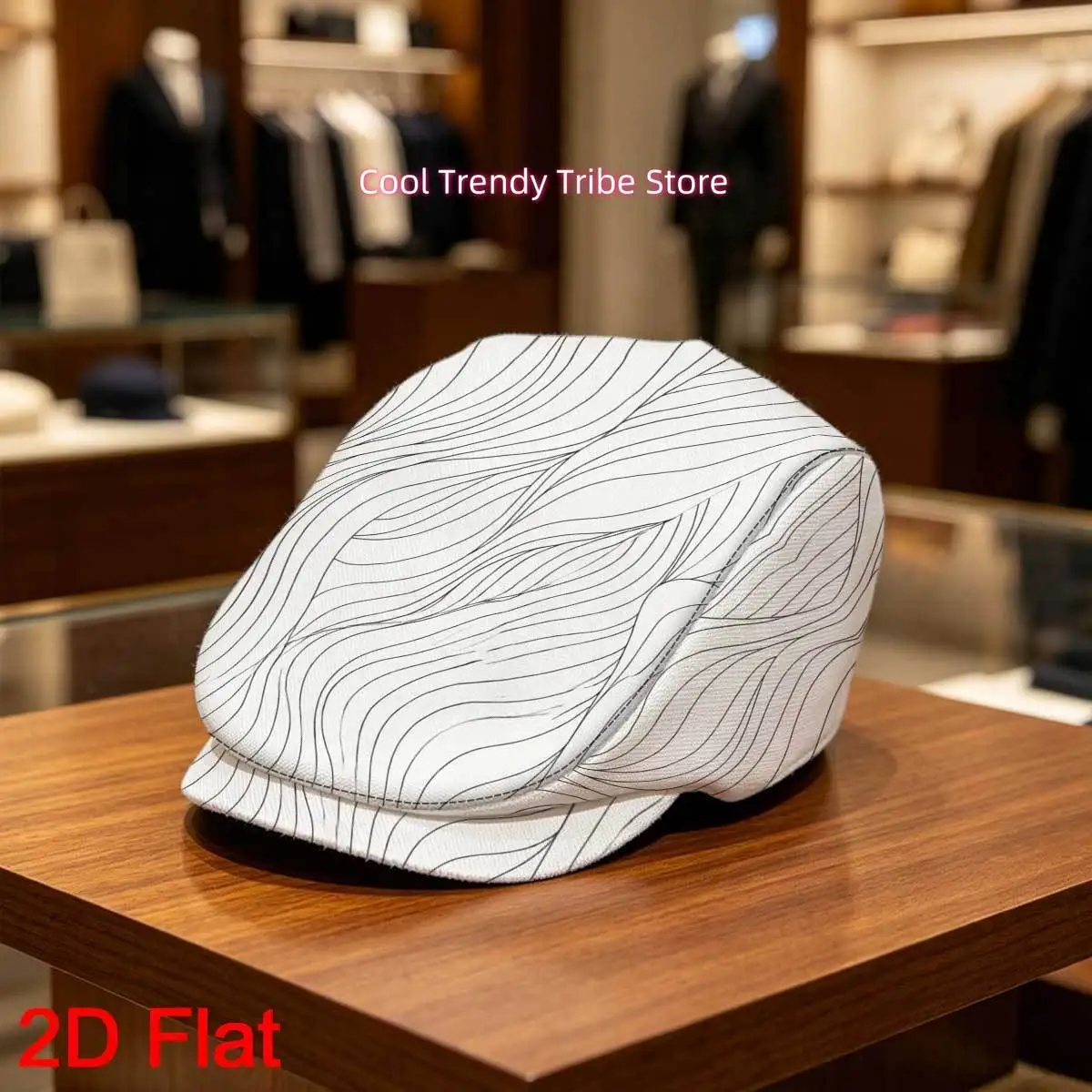 1pc 2D Flat Flowing Line Pattern Ivy Cap Vintage Gentleman'S Hat Adjustable Flat Cap Men Beret Hat Perfect for All-Day Use Face-