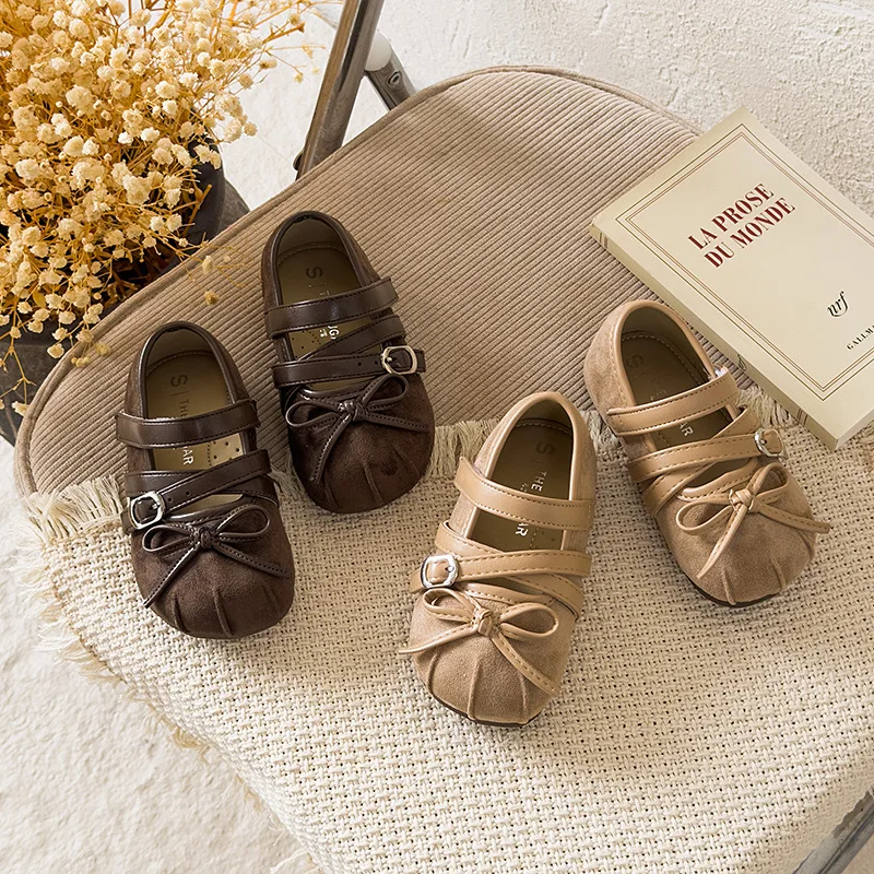 French Retro PU Leather Shoes Spring Autumn New Girls Bow Princess Shoes Soft Sole School Student Loafer