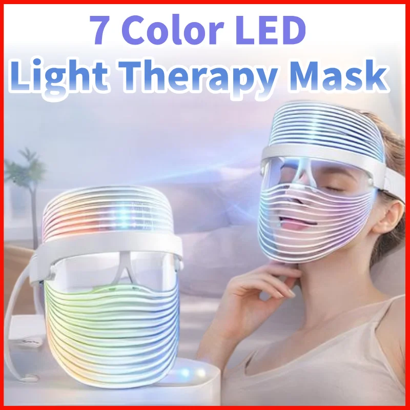 LED Light Therapy Face Mask 7 Color Photon Beauty Mask Red Orange Blue Light Facial Skin Care Device Oil Balance Skin Firming