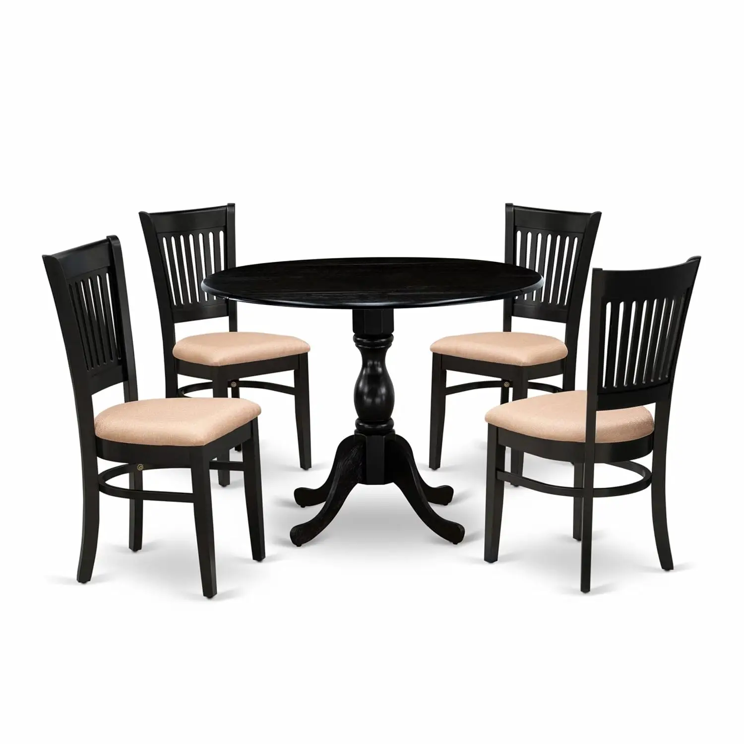 Round Dropleaf Dining Table & 4 Upholstered Fabric Chairs Set 42 Inch Kitchen Room, Customized