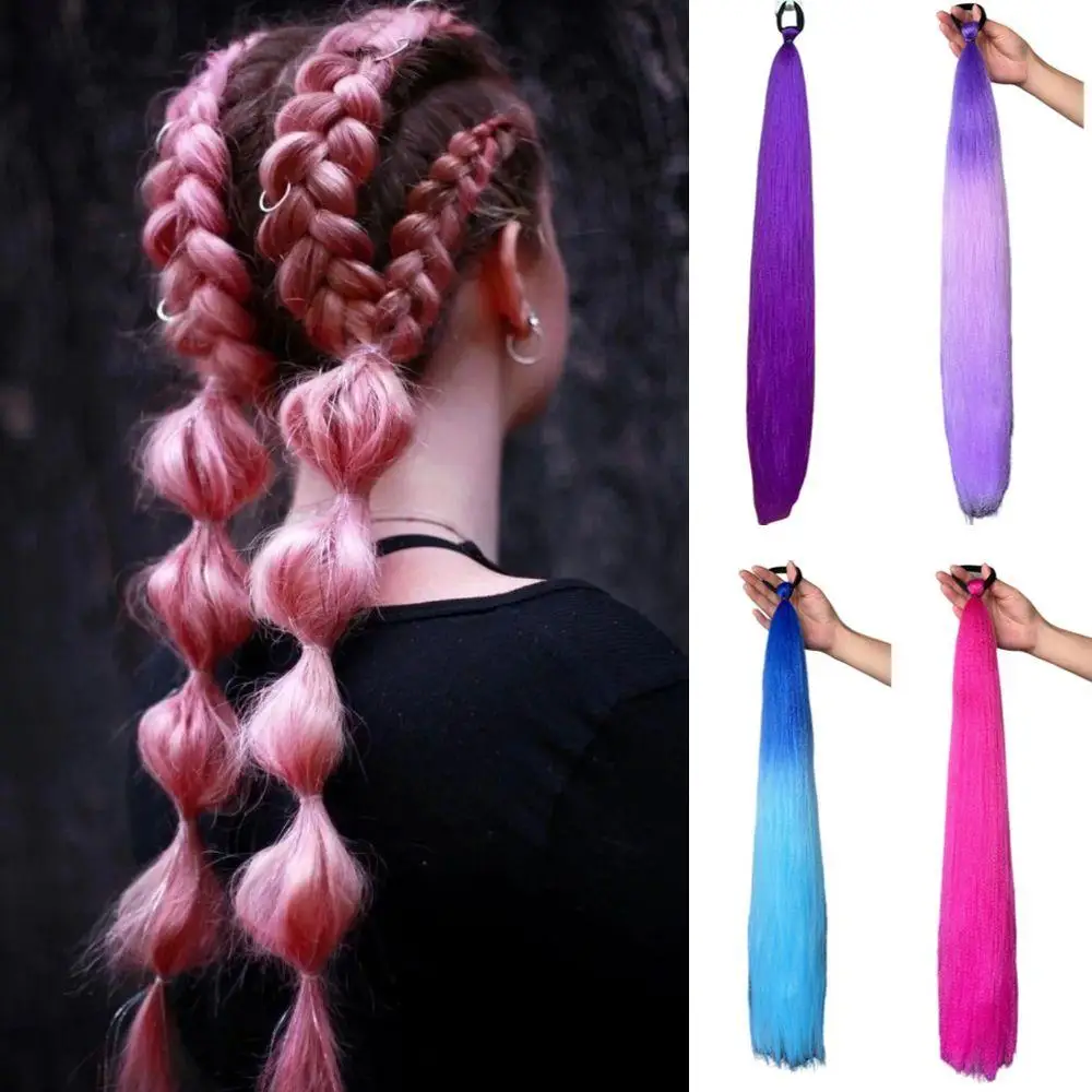 

28Inch Long Straight Ponytail Gradient Braided Ponytail 2pc Synthetic Ponytail Extension With Elastic Tie Hair Band Styling Tool