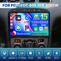Android 15 Car Radio For Peugeot 408 308 308SW Qualcomm 4G LTE Stereo BT QLED 5G WIFI Autoradio Multimedia Wireless Carplay Auto