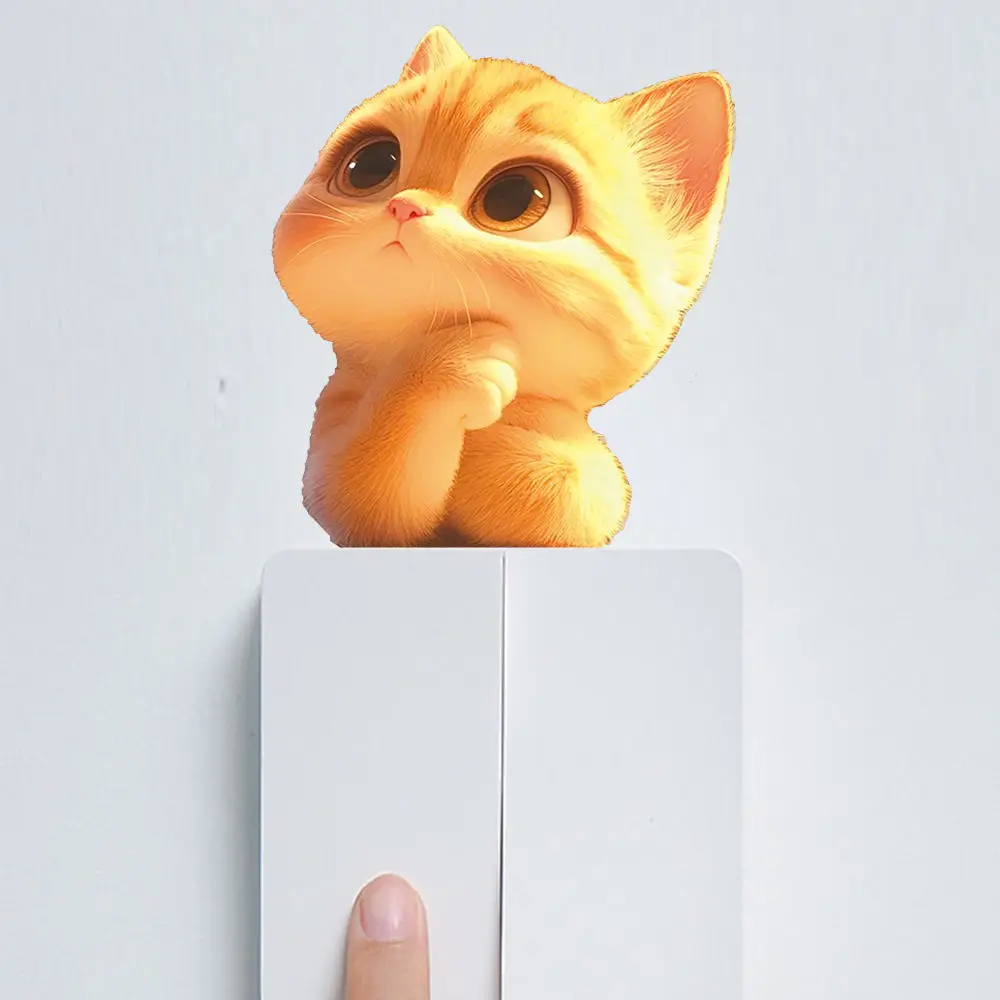 Orange Cat Touching Chin Light Switch Phone Wall Stickers For DIY Home Decoration Cartoon Animal