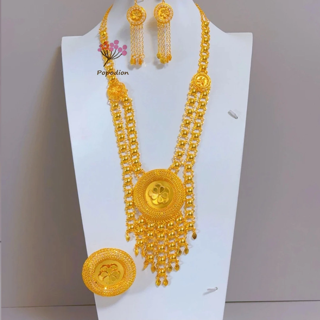 Dubai New 24K Gold Plated Necklace, Earrings, Rings as Gifts for Women's Friends, Wedding Party Jewelry Set DD10620