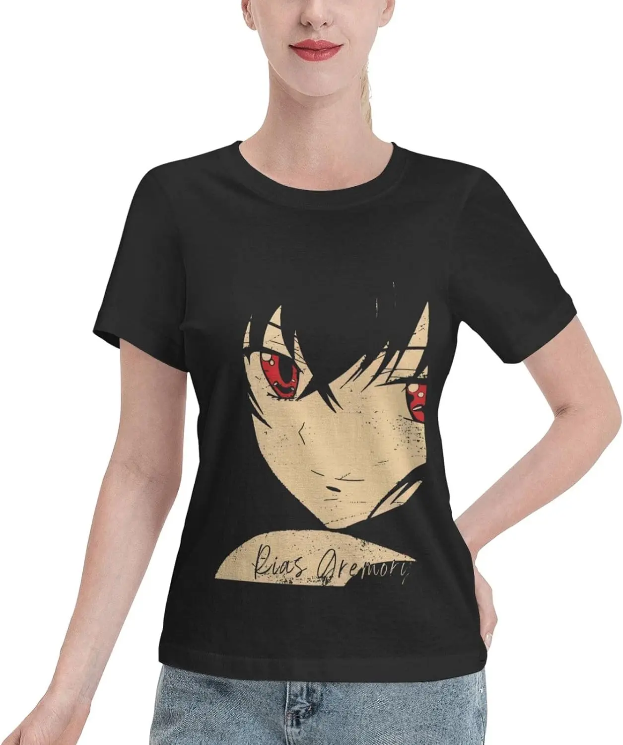 Anime High School DxD Rias Gremory T Shirt Womens Summer Cotton Tee Round Neck Tops Casual Short Sleeve Shirts