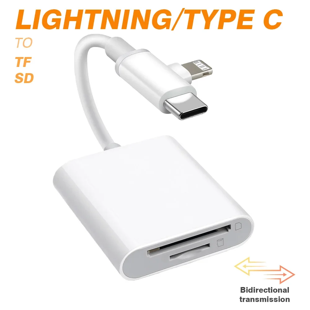 2-in-1 SD Card Reader for iPhone & iPad USB C/Lighting Dual Interface Digital Camera Memory Card Reader Adapter for Mac