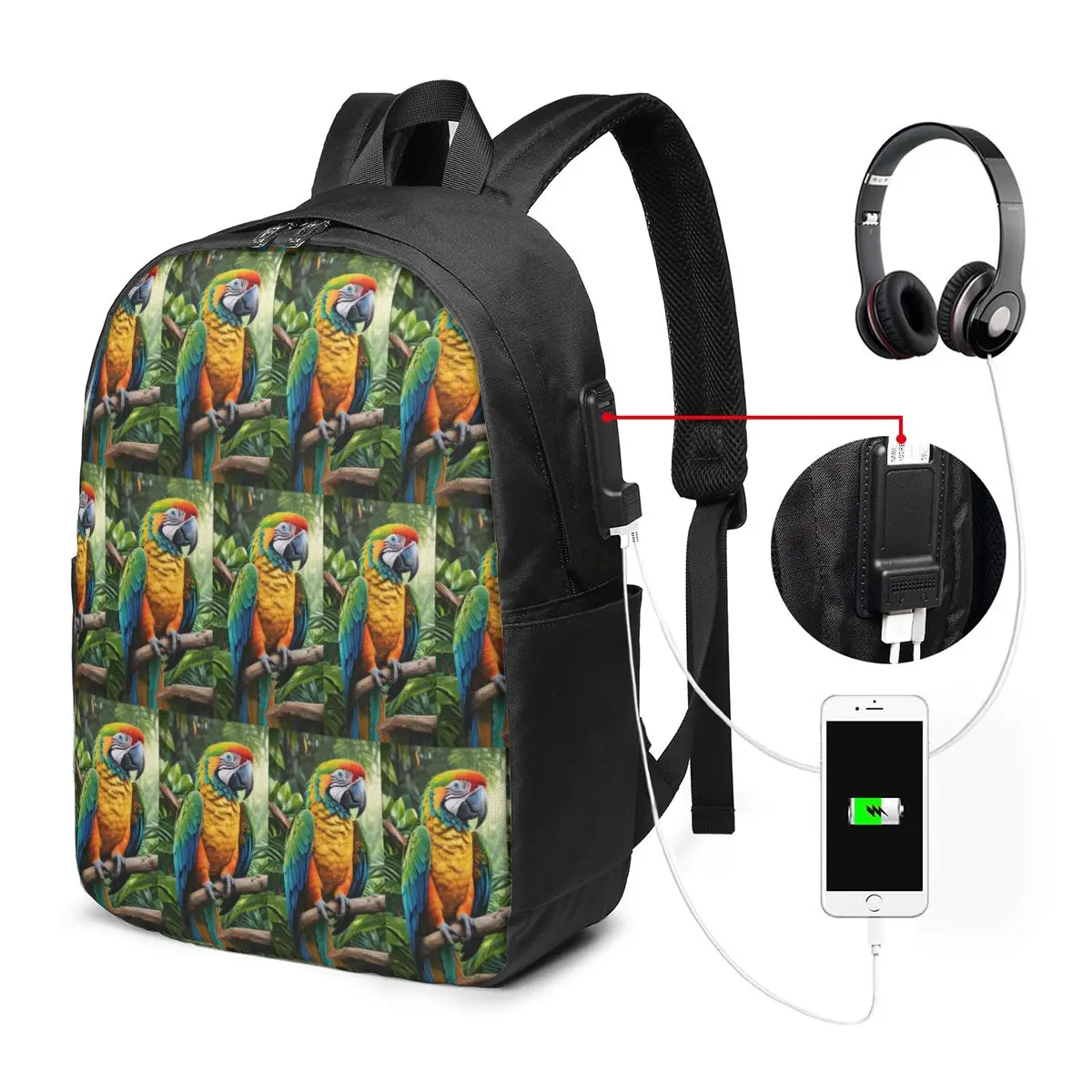 Cute Macaw Parrots Backpack Travel Notebook Bag Computer College Student School Bag Laptop Shoulder Bags for Men Women