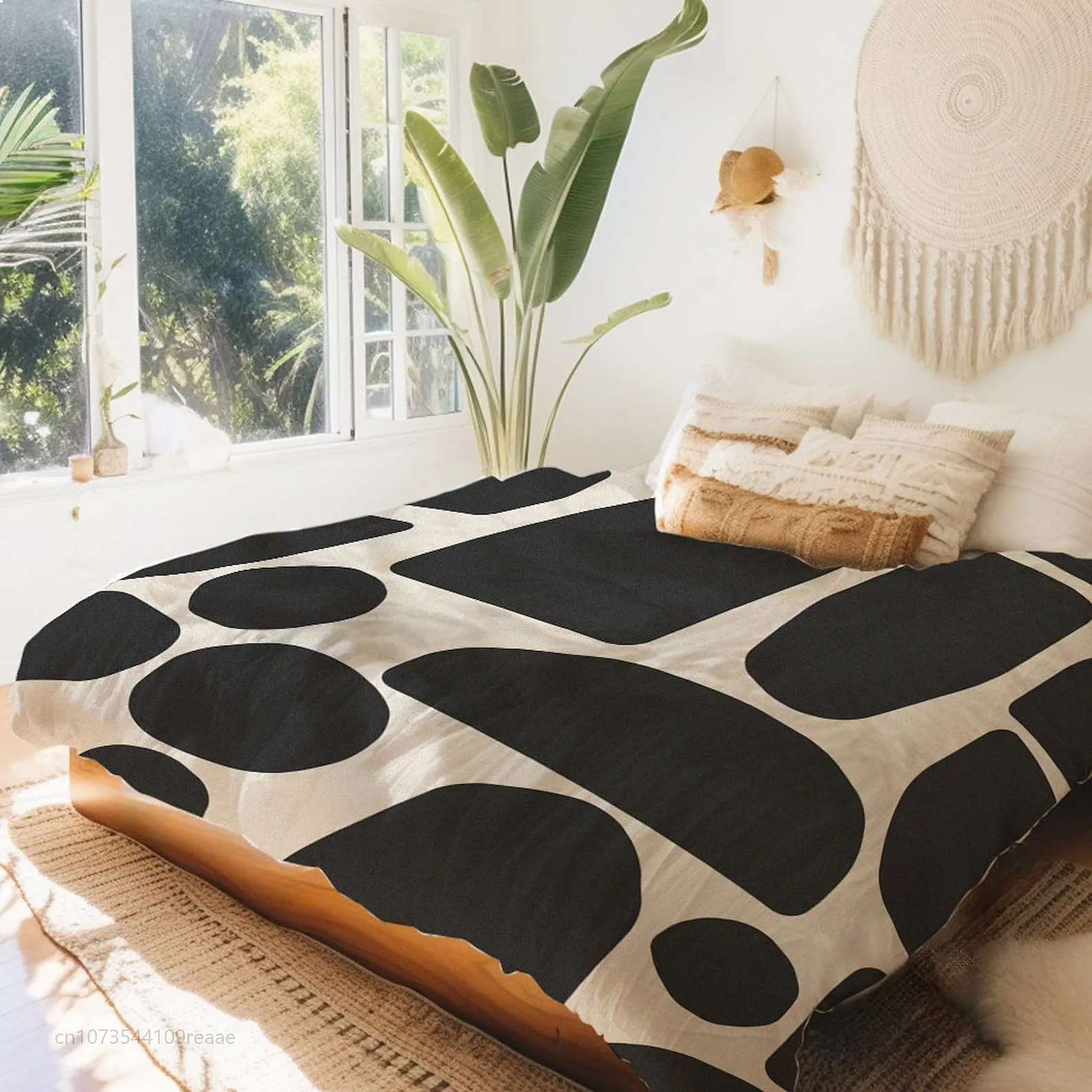 Minimalist Abstract Shapes Black Cream Duvet Cover Queen King Set