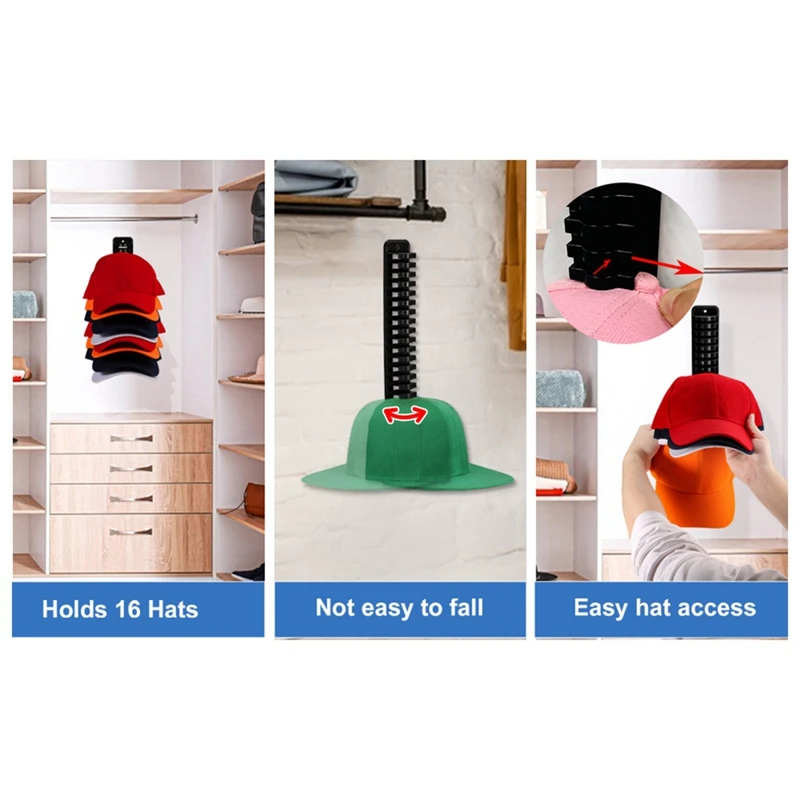 Hat Organizer For Baseball Caps, Hat Rack Adhesive Hat Hooks For Wall Holdup To Much Hats, Hat Storage Display