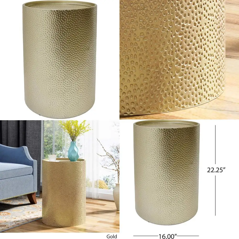 

Hammered Iron Gold Accent Table Modern Round Design 16x16x22.25 Inches, Stylish and Elegant Decorative Table