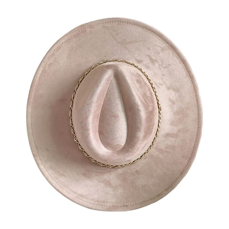 9.5CM Wide Brim Suede For Burning  Hat Women Elegant Party Wedding Suede Hat Men Jazz Felt Gentleman Panama Cap Chapeau