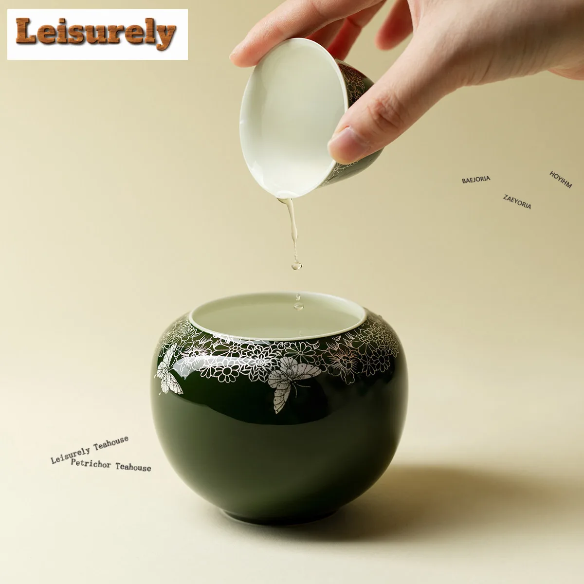 Green Ripples Flow Butterfly Flower Jianshui Tea Washing Basin Tea Garbage Can Household Chaxi Tea Services Supplies Craft Gifts