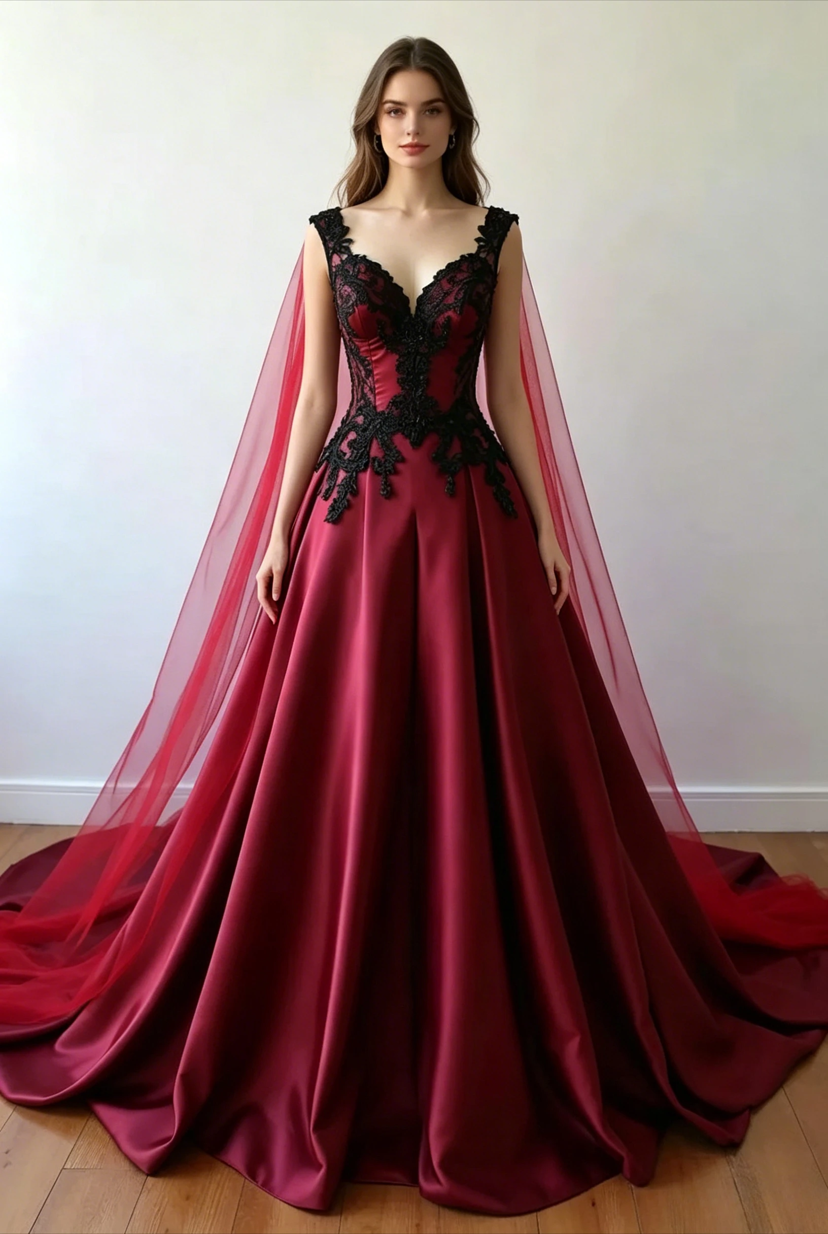 Customized Gothic Black Satin A Line Wedding Dress V Neck Sleeveless Lace Appliques Long Bridal Gown Elegant Dark Style Vestidos