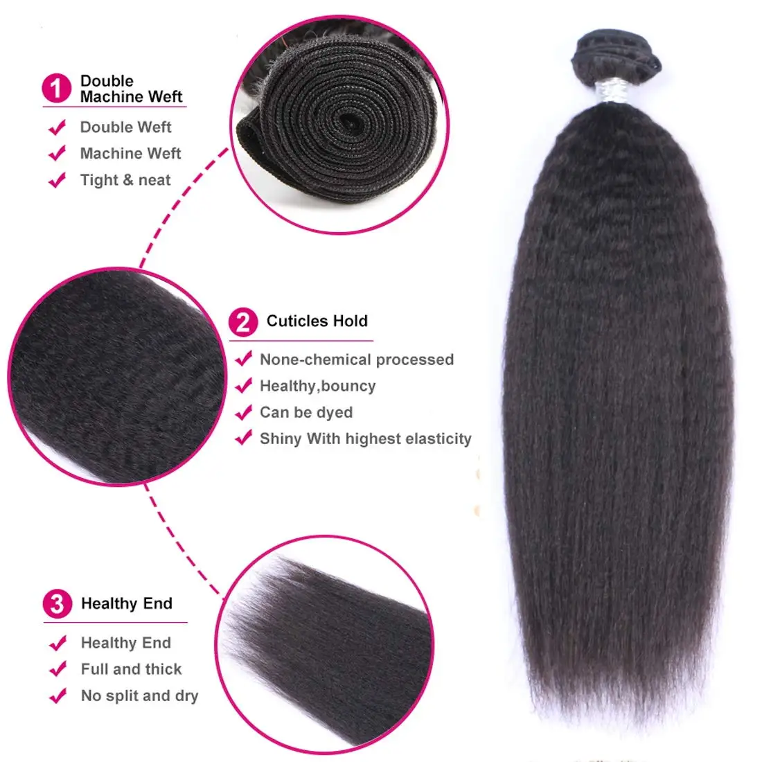 Kinky Straight Bundles 10A 100% Human Hair Bundles Weave Brazilian Virgin Hair Yaki Straight Hair Extensions for Black Women