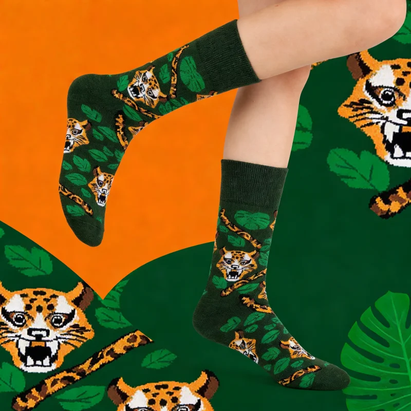 

1 пара носков до середины икры с леопардовым принтом джунглей, уличные носки с рисунком животных в стиле ретро