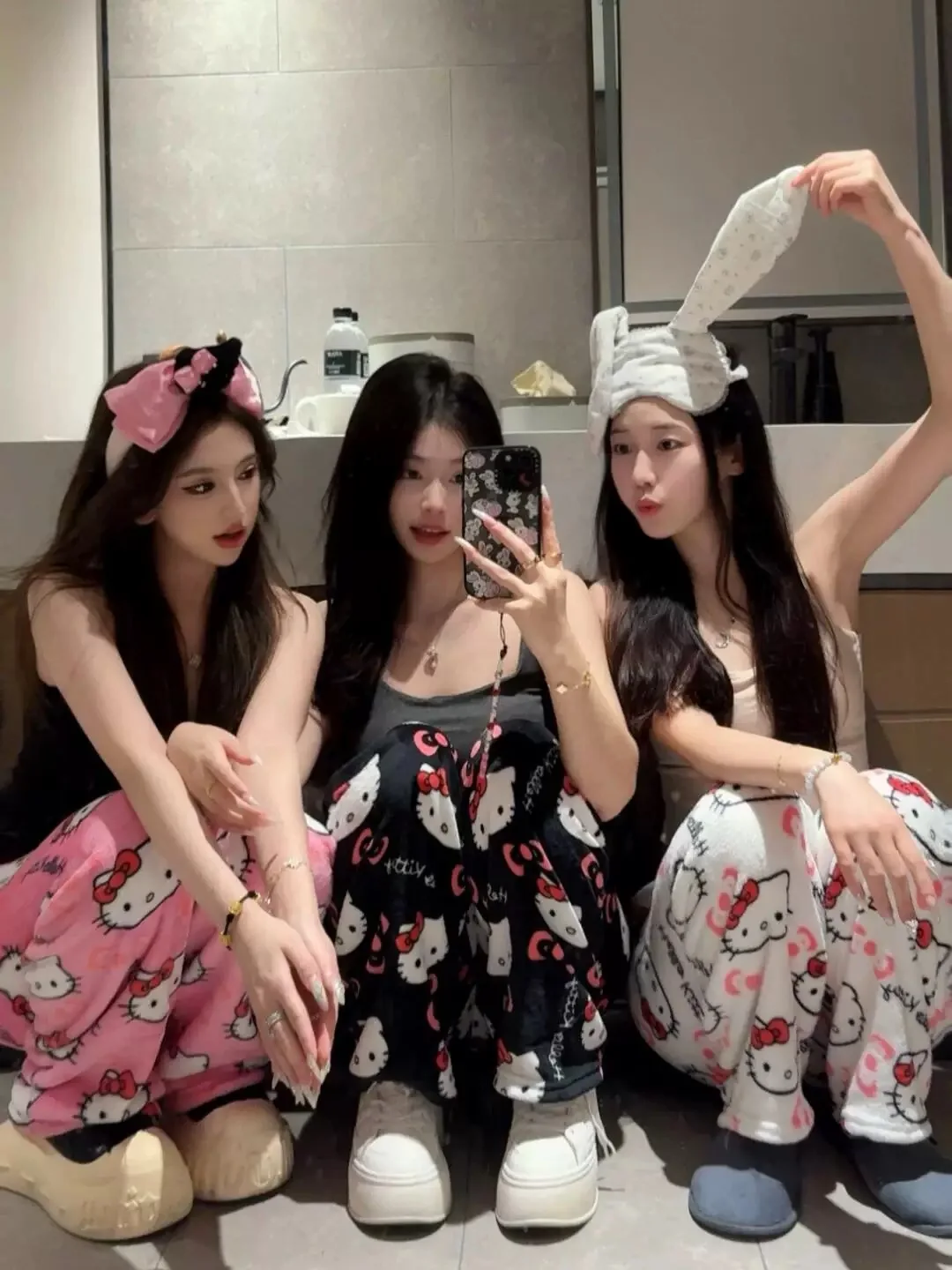 Y2K أنيمي سانريو مرحبا كيتي الفانيلا بنطلون بنطلون بيجاما المرأة Kawaii الدافئة ومريحة ملابس المنزل هدايا العيد #5