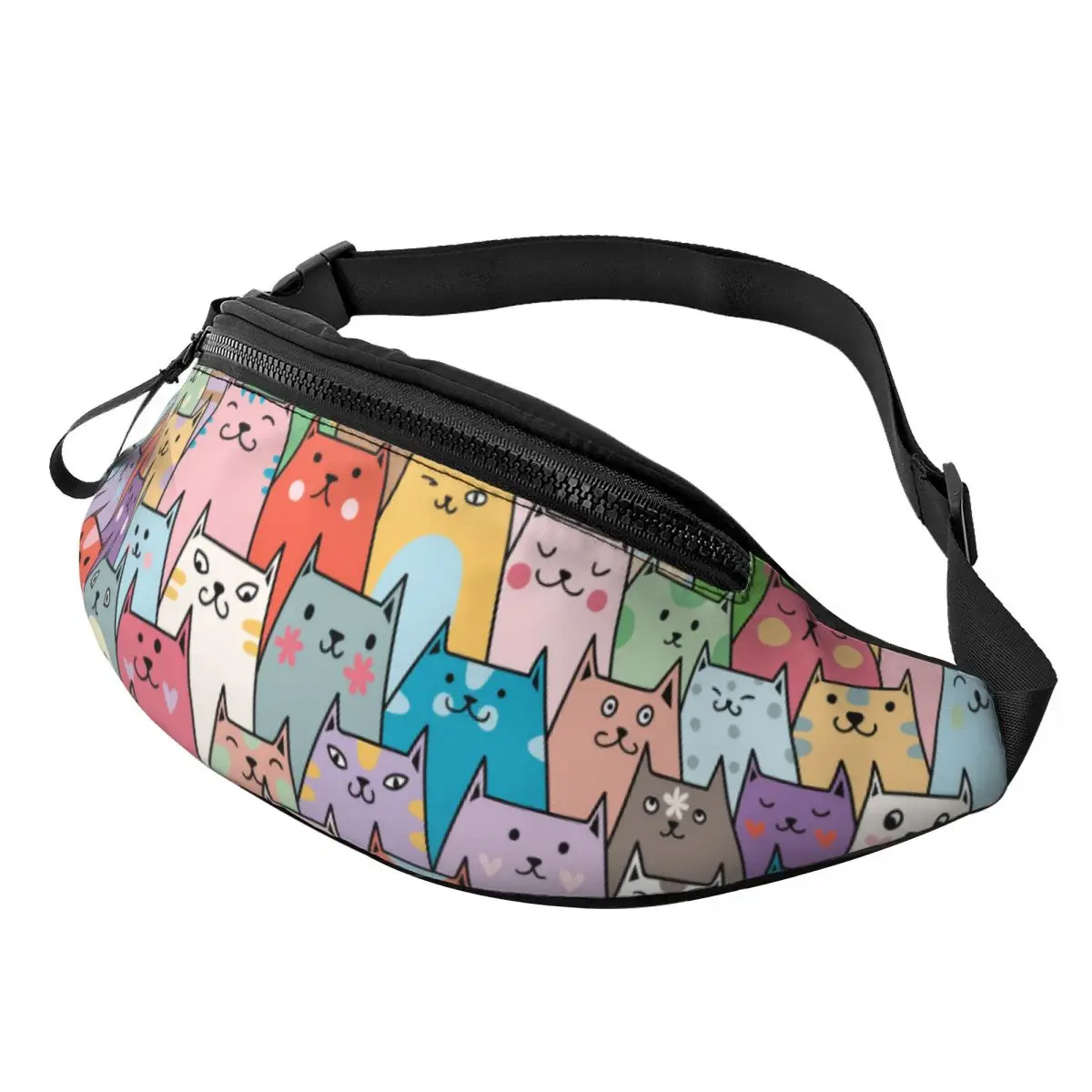 Custom Colorful Cartoon Kitten Cat Fanny Pack Men Women Fashion Black Cats Crossbody Waist Bag for Traveling Phone Money Pouch